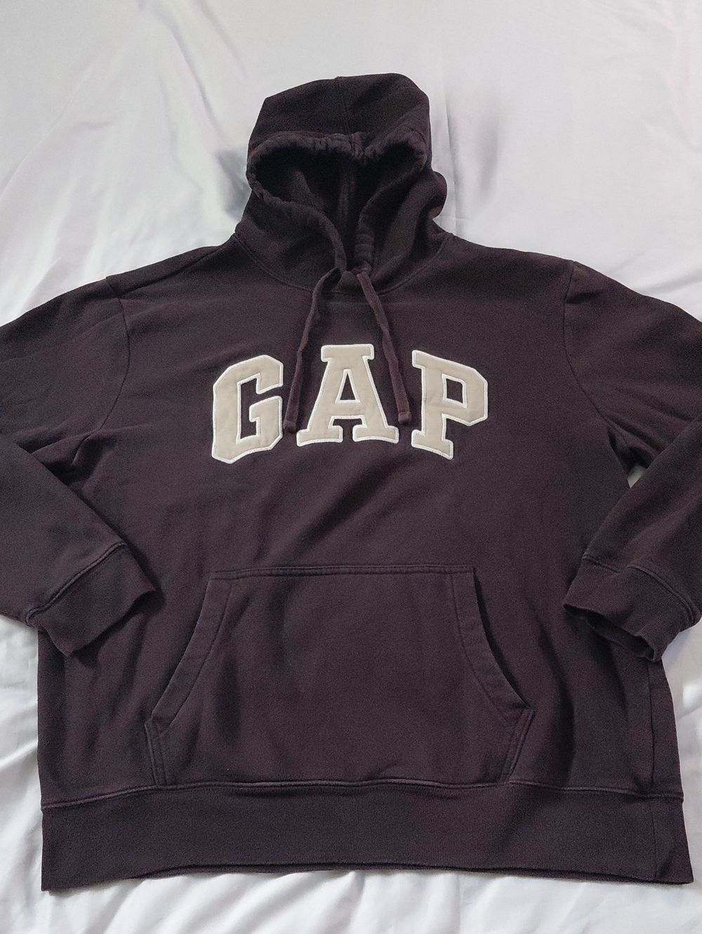 GAP Arch Logo Hoodie Dark Brown Beige Font Men L